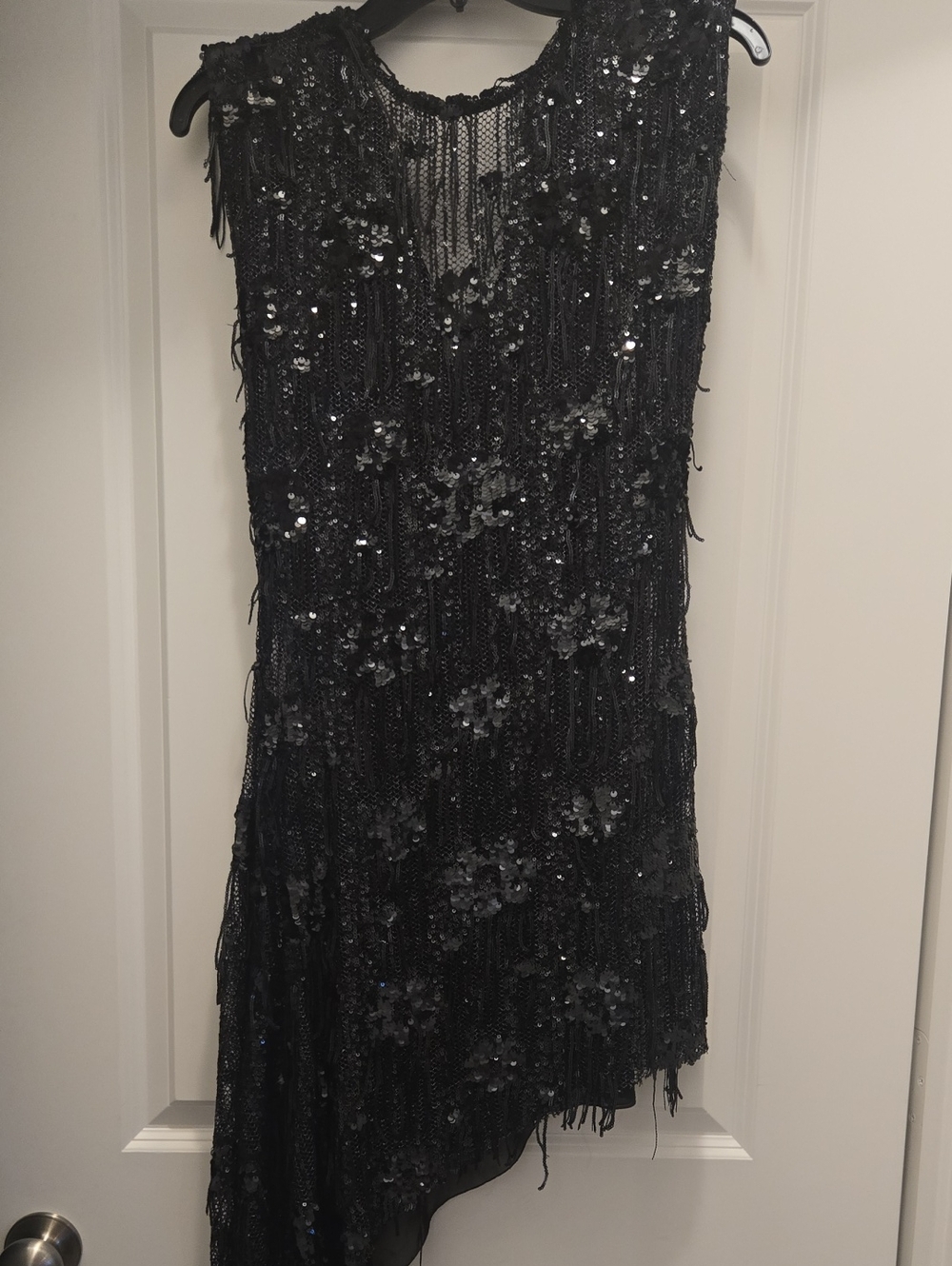 Zara Black Asymmetrical Sequin Fringe Dress
